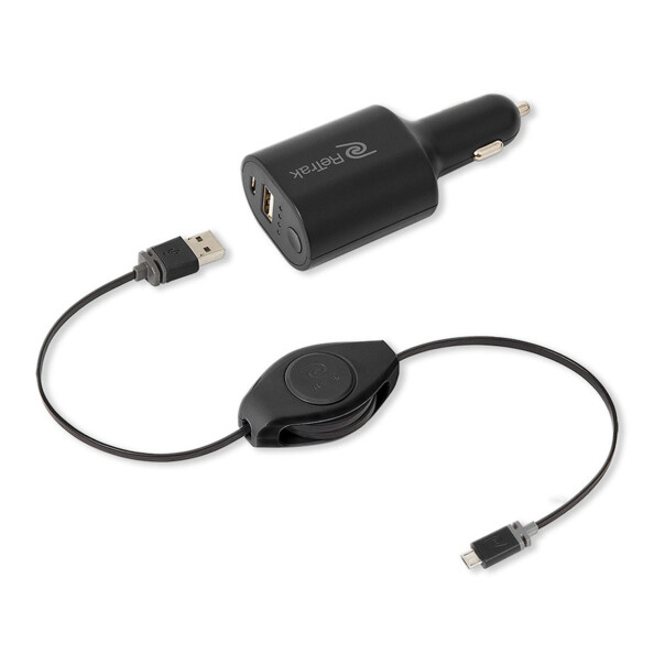 USB-Autoladegerät und 2200-mAh-Powerbank mit einziehbarem Kabel