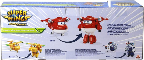 3 wandelbare Roboterfiguren aus Super Wings Staffel 4