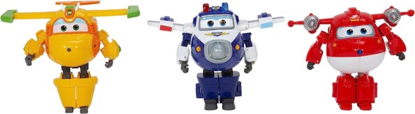 3 wandelbare Roboterfiguren aus Super Wings Staffel 4