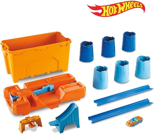 Hot Wheels Box und Miniaturauto mit Launcher