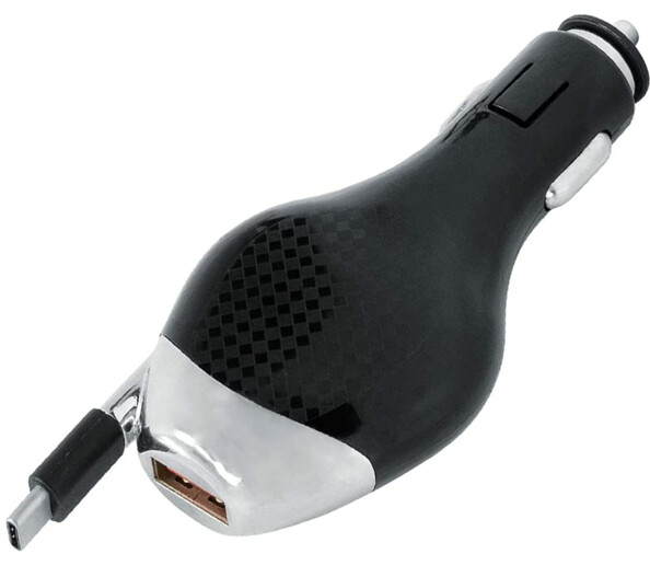 Kfz-USB-Ladegerät mit einziehbarem USB-C-Kabel