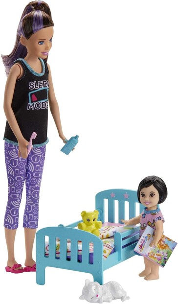Babysitter Barbiepuppe-Set mit kleinem Mädchen und Bettchen