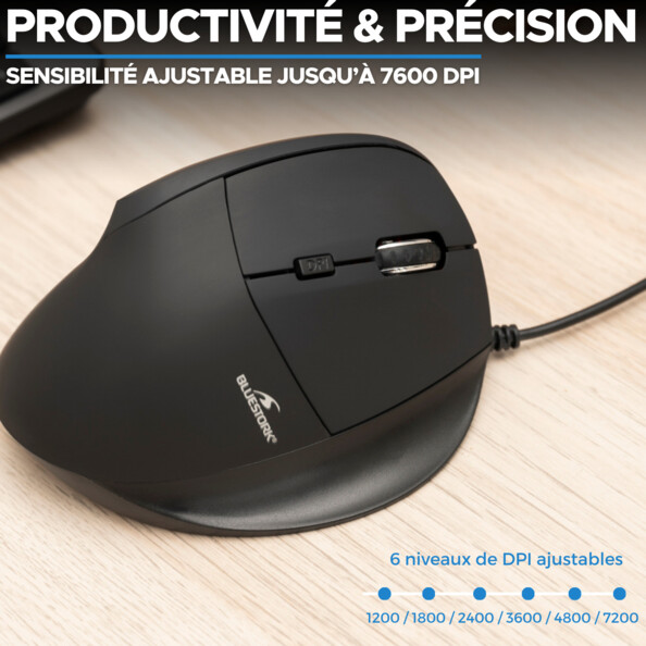 M-W-ERGO Ergonomische Kabelmaus mit 7600 dpi