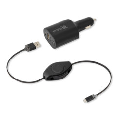 USB-Autoladegerät und 2200-mAh-Powerbank mit einziehbarem Kabel